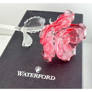 NIB WATERFORD CRYSTAL Pink Rose Flower 14.5” Fleurology Sculpture Decor Gift Art